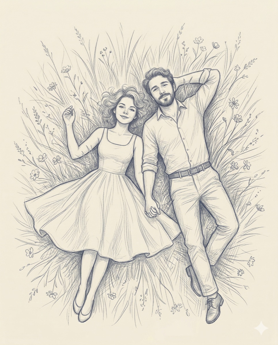 Bleistiftzeichnung: Blick nach oben